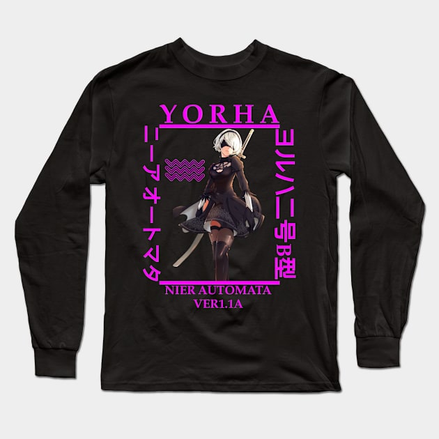 YoRHa 2-gou B-gata Nier Automata Long Sleeve T-Shirt by HammiltenJohn